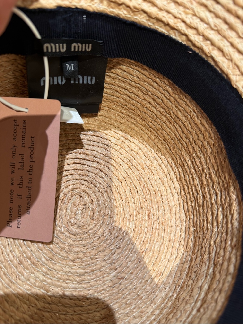 Miu Miu Natural Straw Bucket Hat with Navy Trim size M - Picture 3 of 3